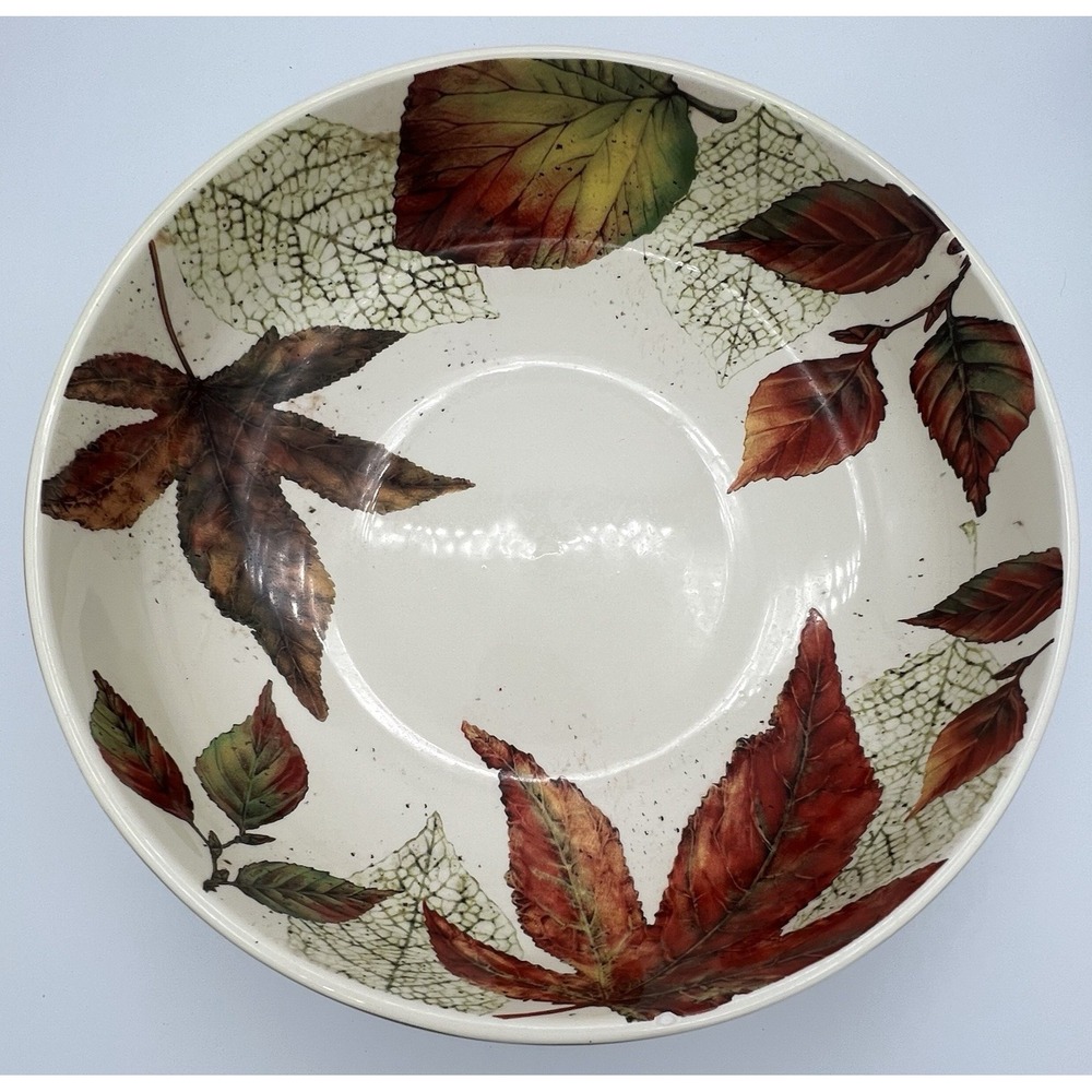 Pier 1 Imports Asheville Ironstone Large Serving Bowl 12" Cream w/ Fall Leaves